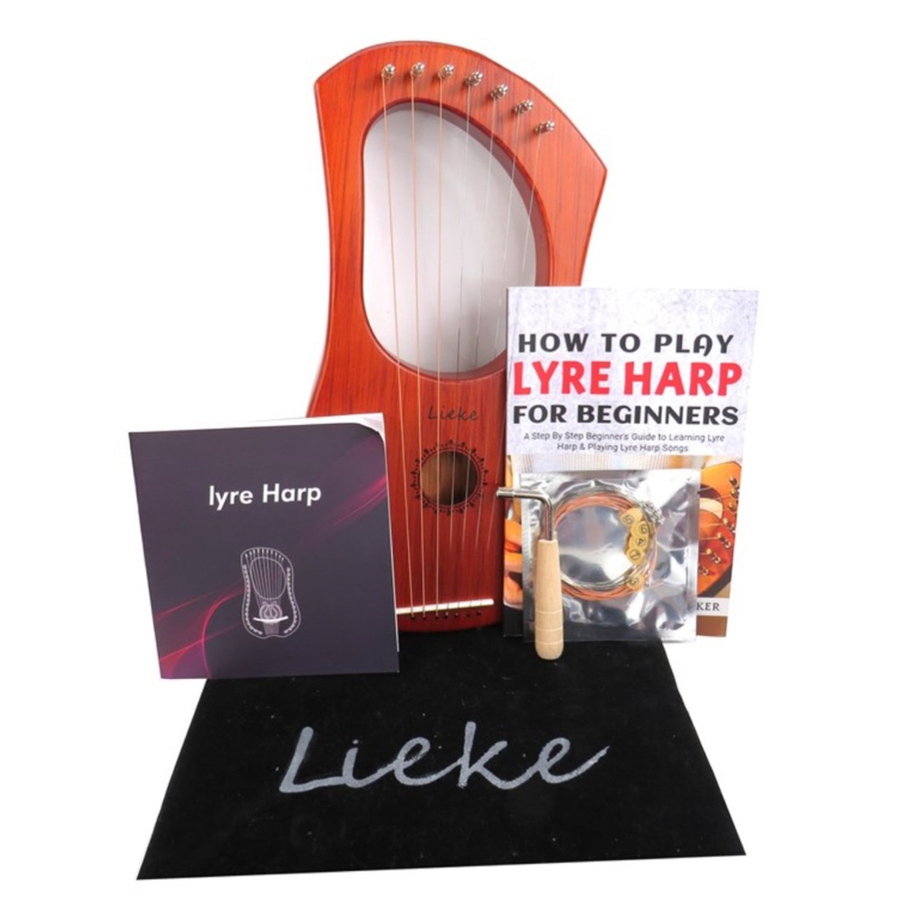 Lieke 7 String Lyre Harp with Tuning Wrench, Metal Strings, Book & Bag (D5256)